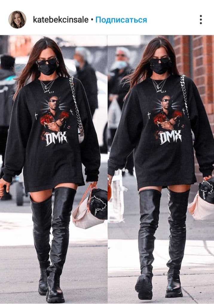 Юбка ни к чему: Ирина Шейк отправилась на прогулку в свитшоте и ботфортах