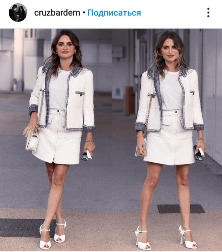 Словно школьница: 47-летняя Пенелопа Крус в твидовом костюме демонстрирует точеную фигуру